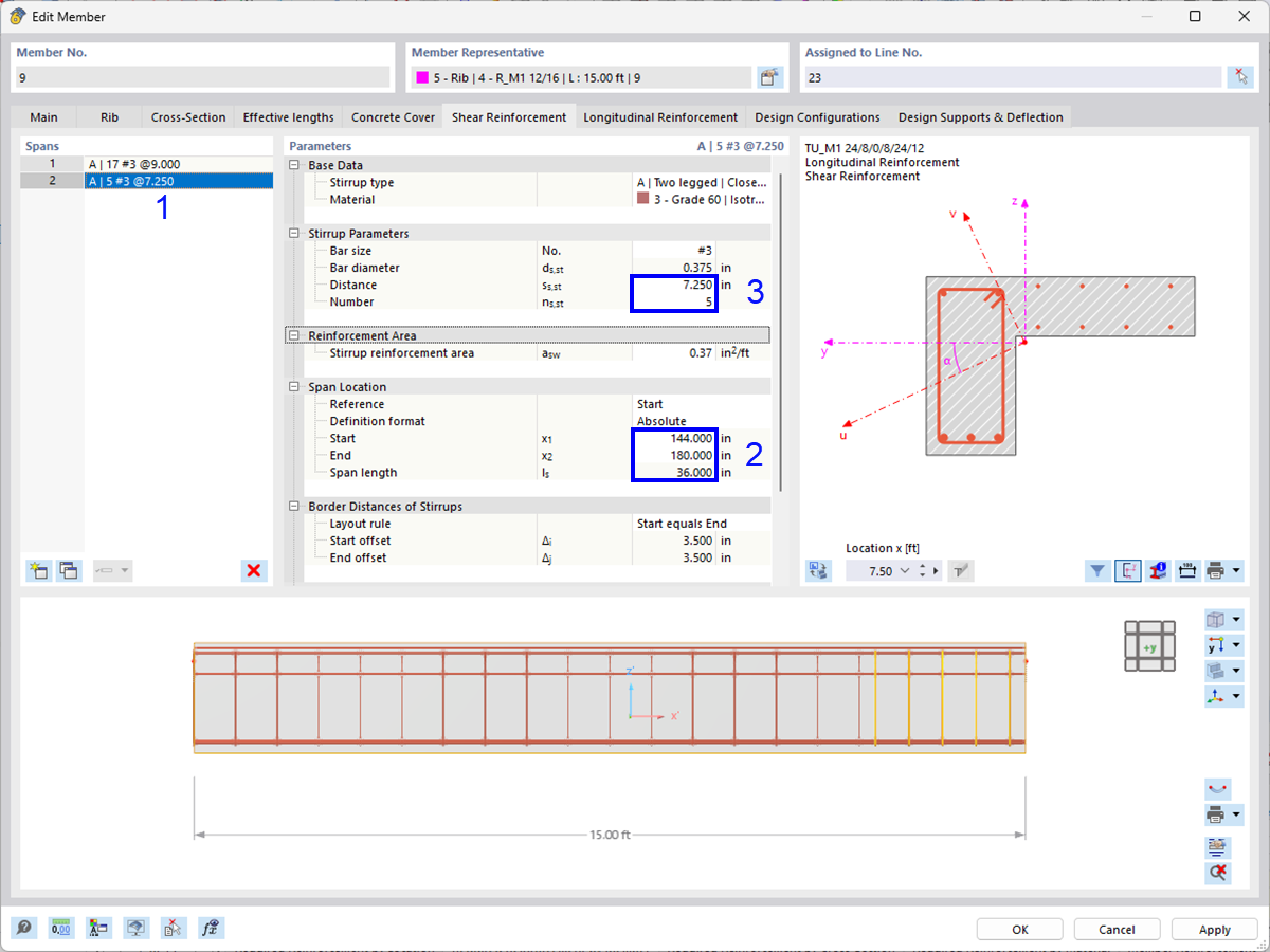 Defining Shear Reinforcement Span and Stirrups
