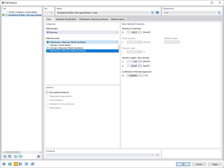 Selecting Material Model