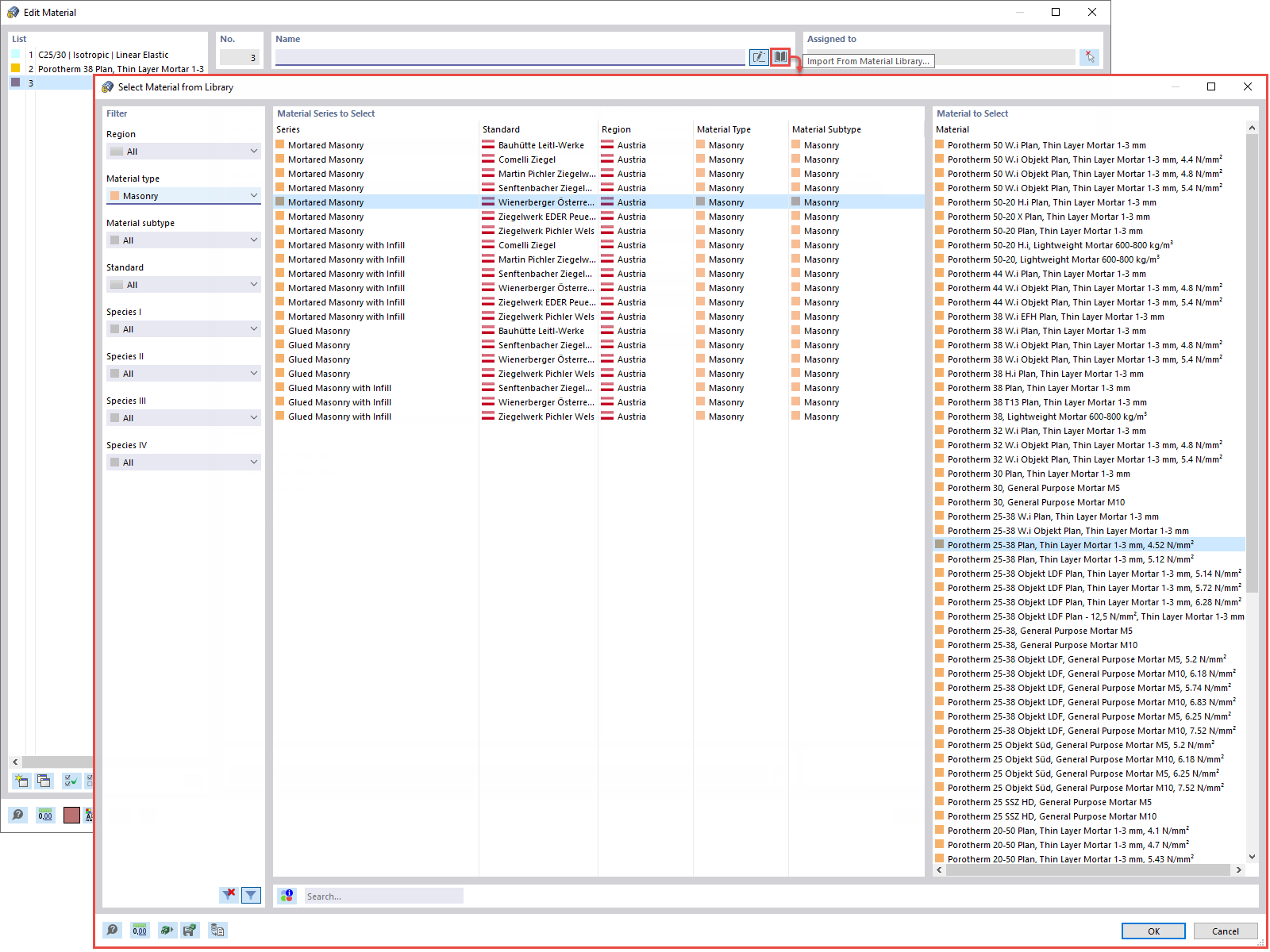Selecting Material from Library
