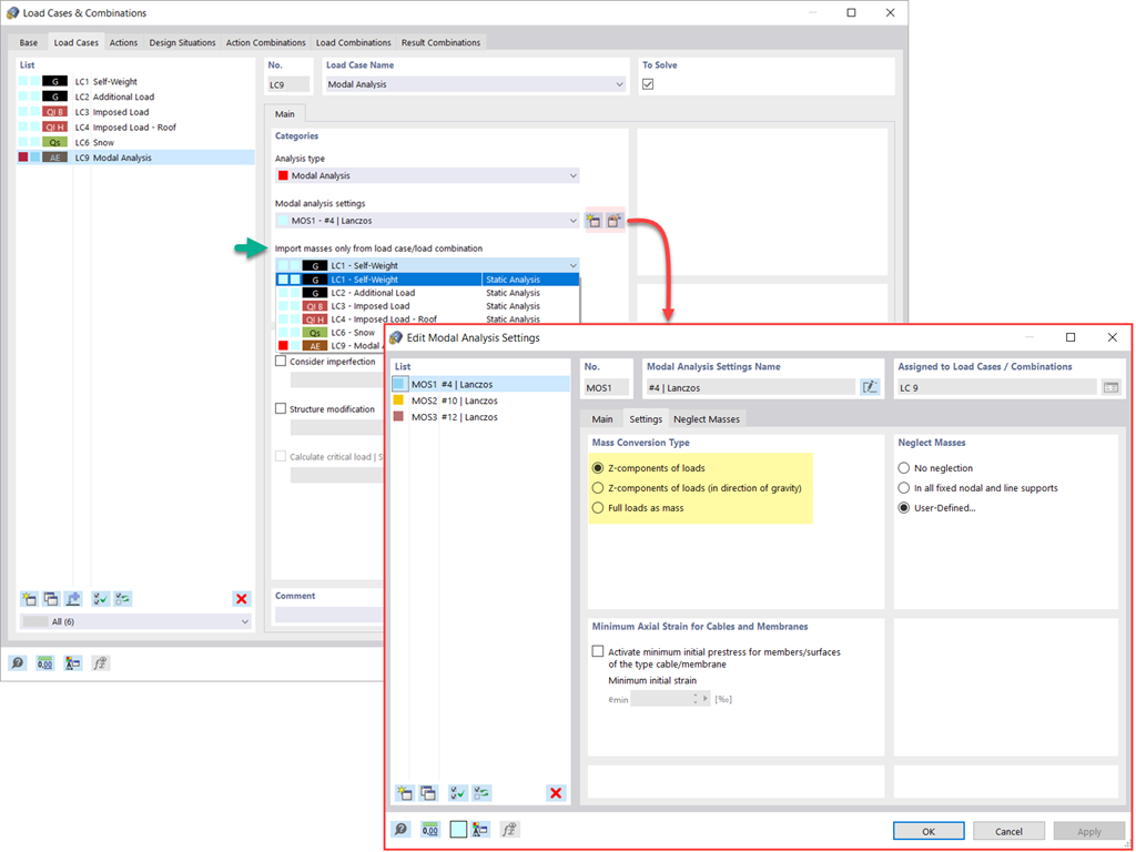 Modal Analysis of Masses from Load Case
