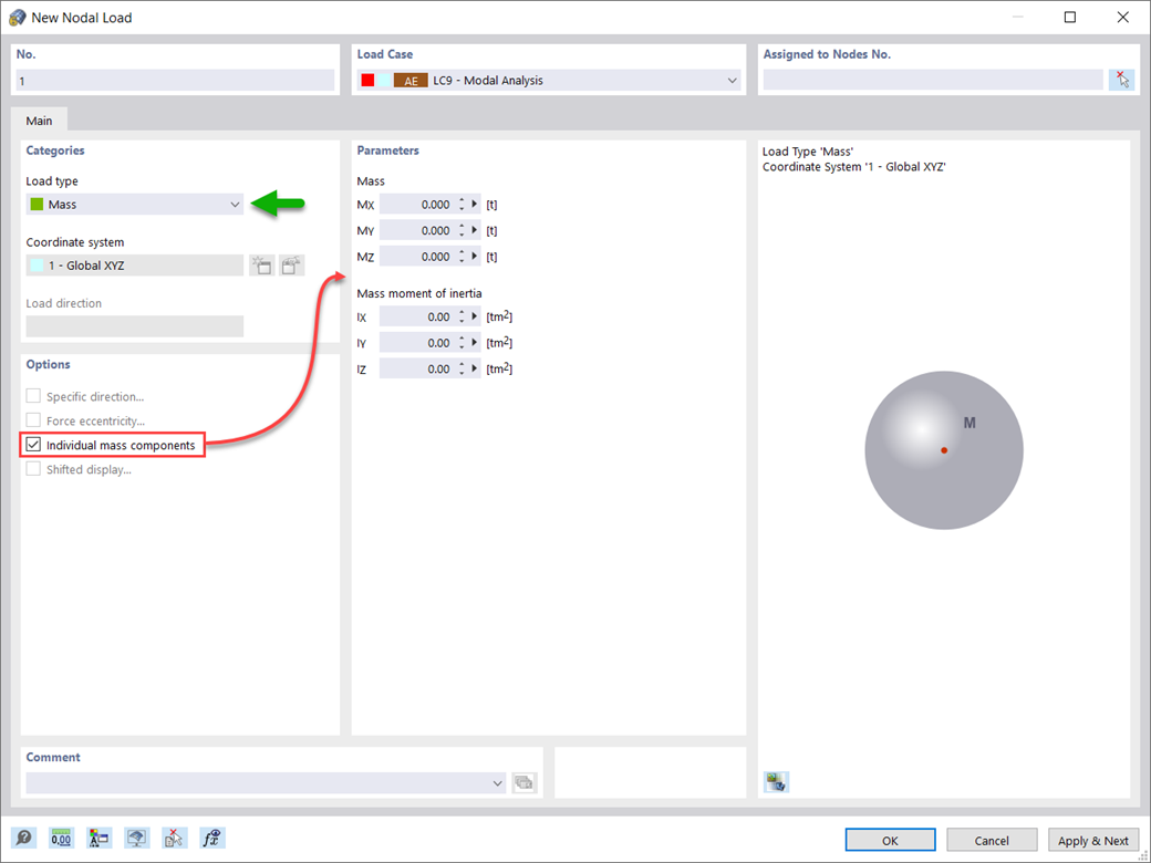 New Nodal Load – Load Type Mass