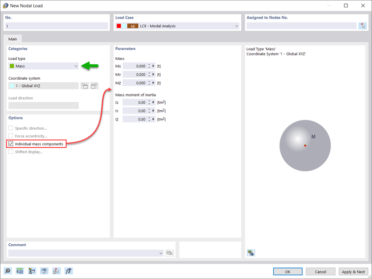 New Nodal Load – Load Type Mass