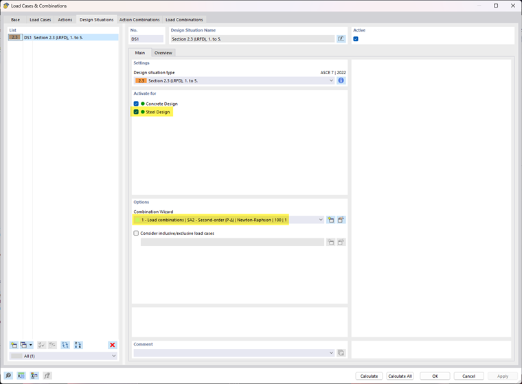 Design Situation 'DS1' According to Second-Order Analysis for Steel Design
