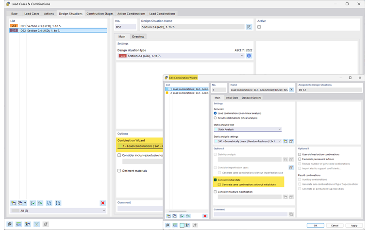 Specifying Initial State in Combination Wizard