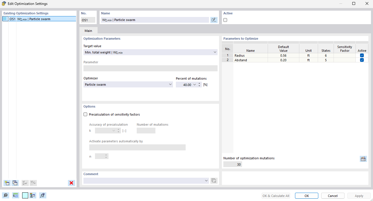Dialog Box "Optimization Settings"