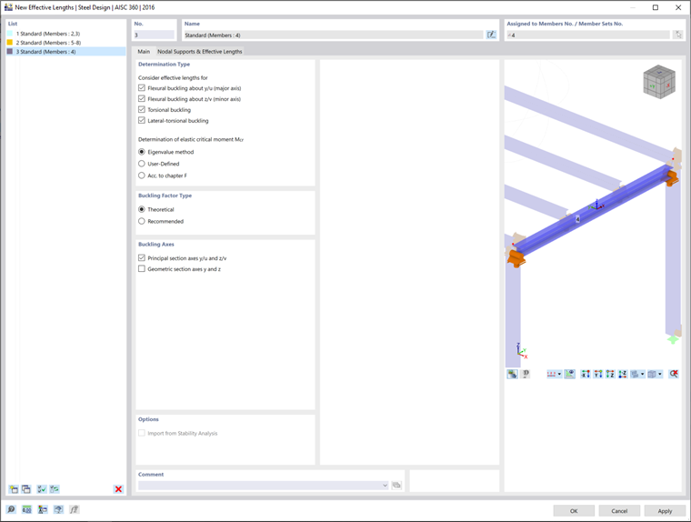 Dialog Box "New Effective Lengths", Tab "Main"