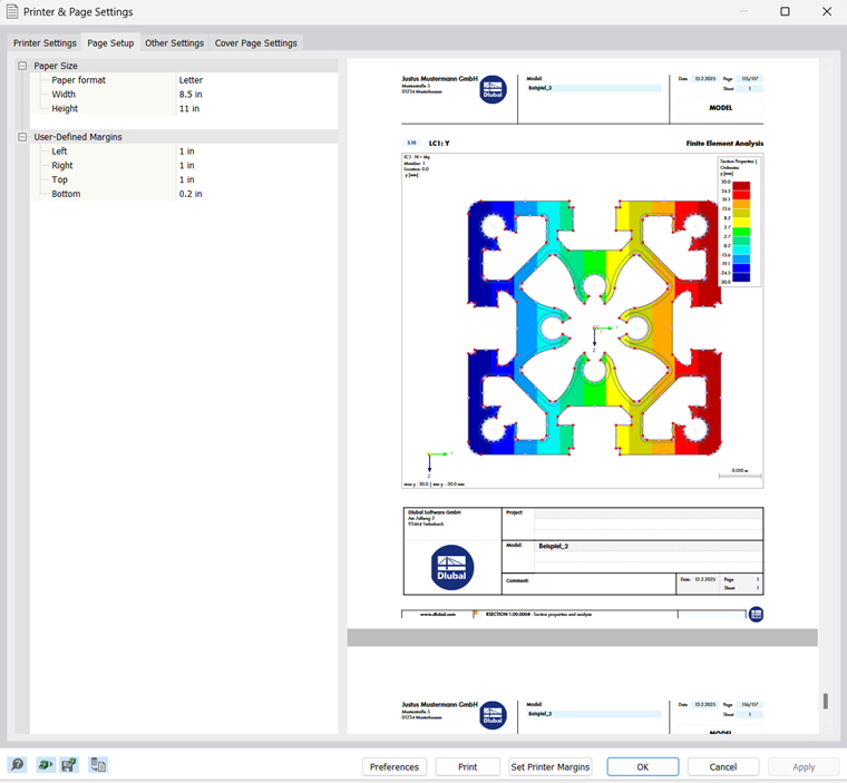Dialog Box "Printer & Page Settings", Tab "Page Setup"