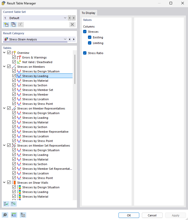Result Table Manager for Stress-Strain Analysis