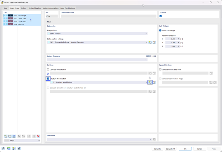 Selecting Option of Structure Modification