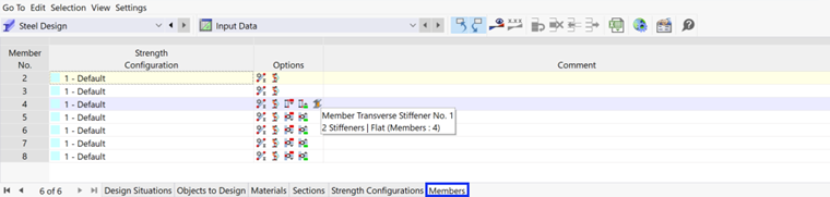 Table "Members" with Symbols of Design Options