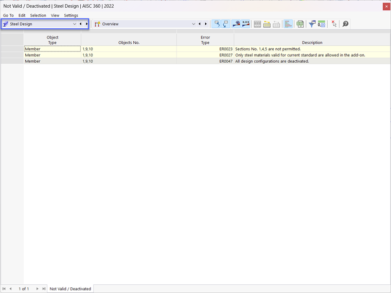 Table "Not Valid / Deactivated"