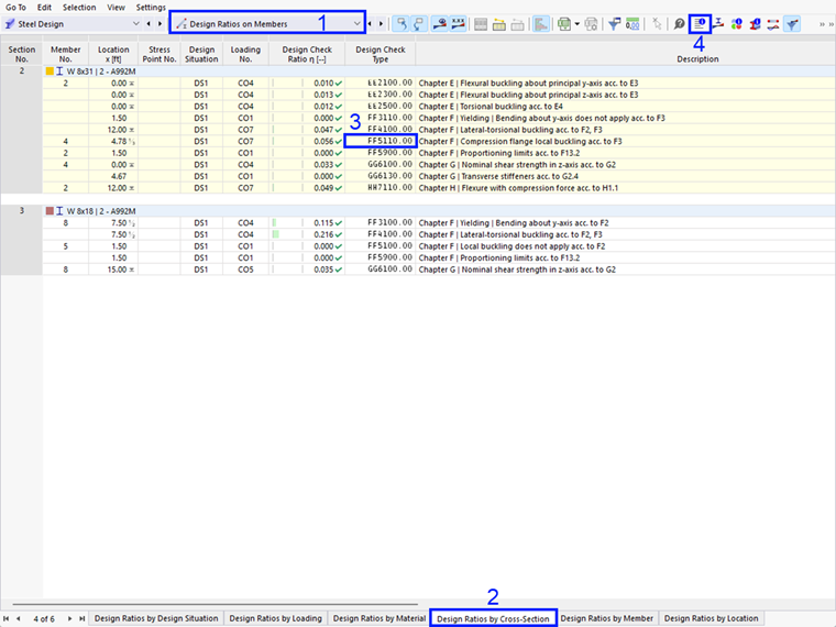 Table "Design Ratios by Section"