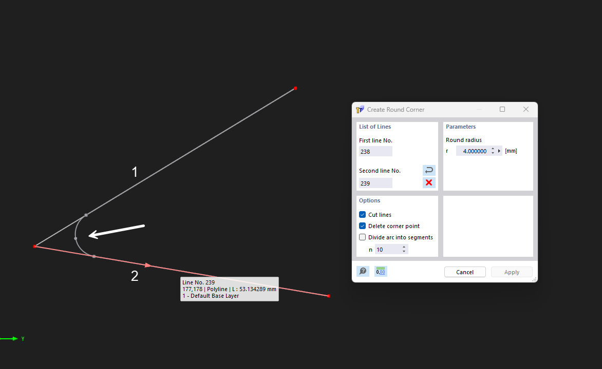 Dialog Box "Create Round Corner"