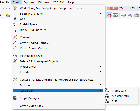 Menu Functions "Renumber"