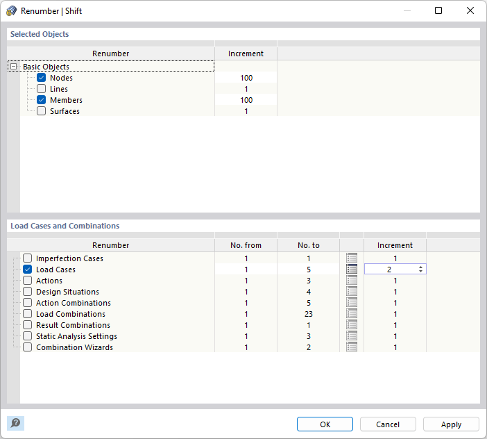 Shifting Object and Load Case Numbers