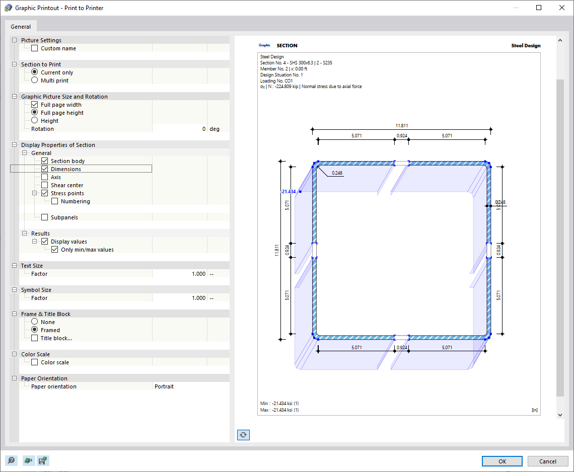 Result Diagram in Section - Graphic Printout