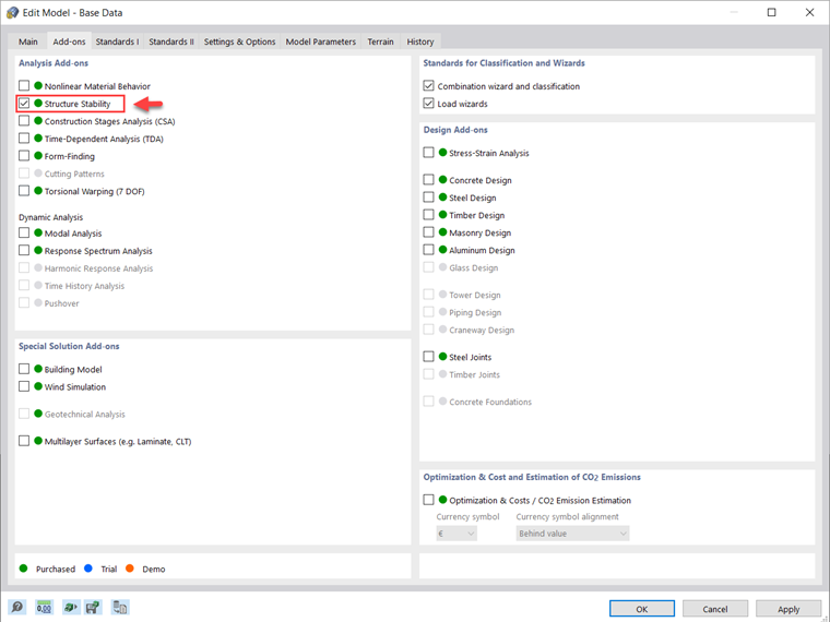 Activation of Structure Stability Add-on
