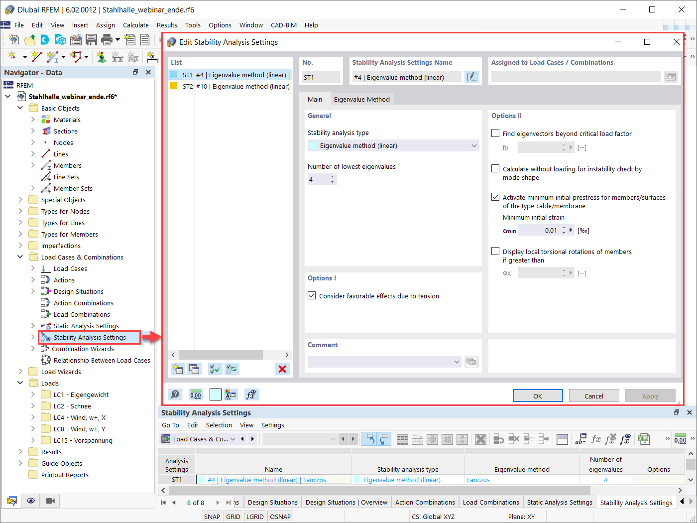 Stability Analysis Settings
