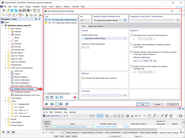 Stability Analysis Settings
