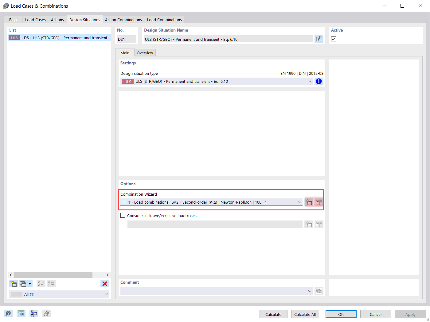 Combination Wizard in Design Situation