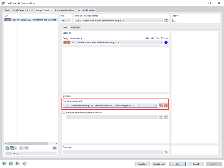 Combination Wizard in Design Situation