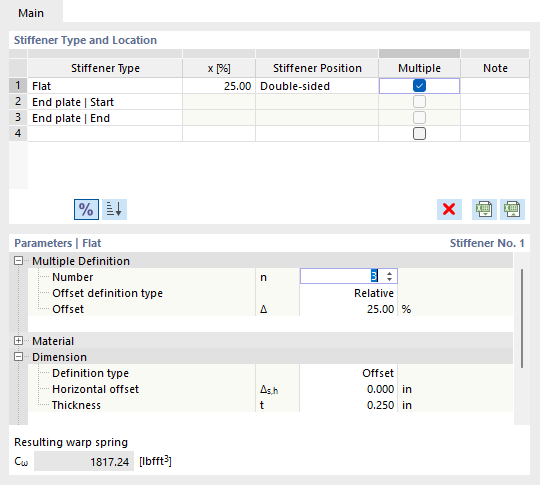 Multiple Definition of Transverse Stiffeners in Quarter Points
