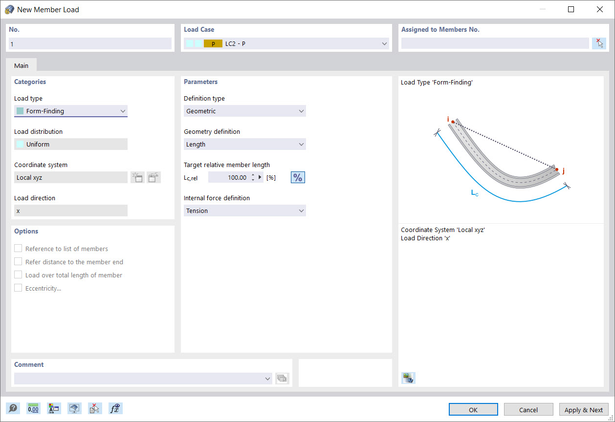 New Member Load of Type "Form-Finding"