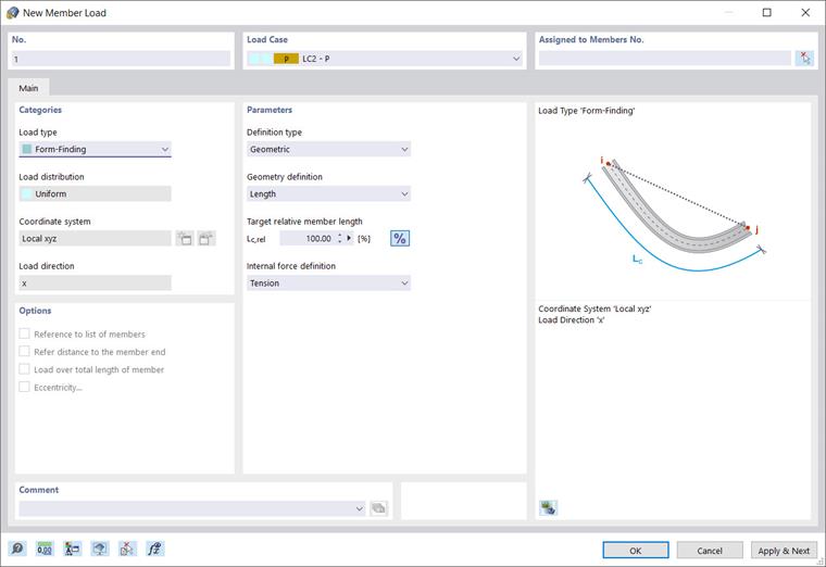 New Member Load of Type "Form-Finding"