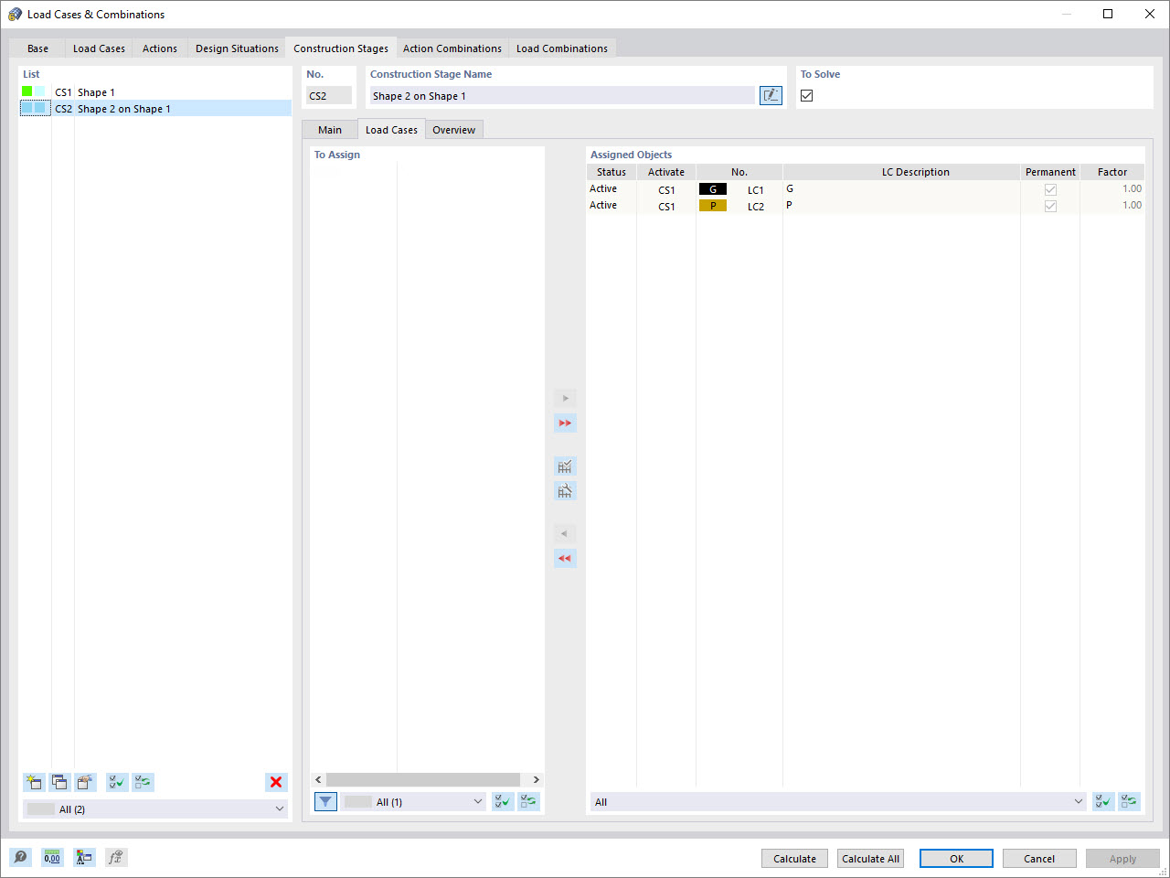 Construction Stage 2: Assigned Load Cases