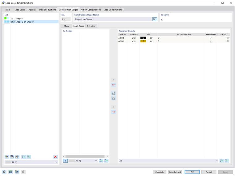 Construction Stage 2: Assigned Load Cases