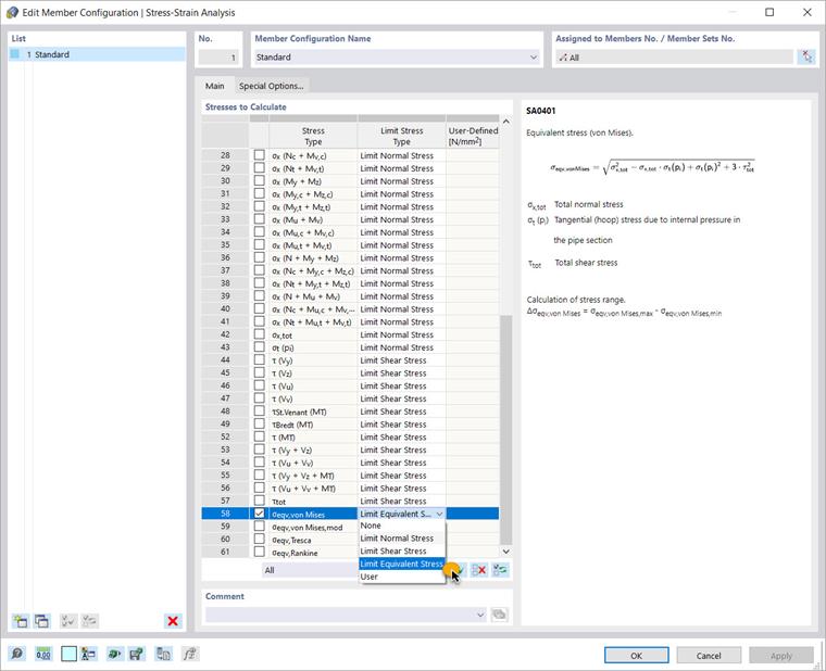 Edit Member Configuration | Stress-Strain Analysis