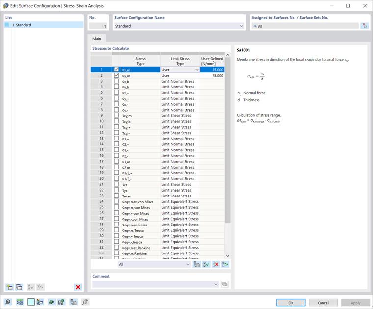 Edit Surface Configuration | Stress-Strain Analysis