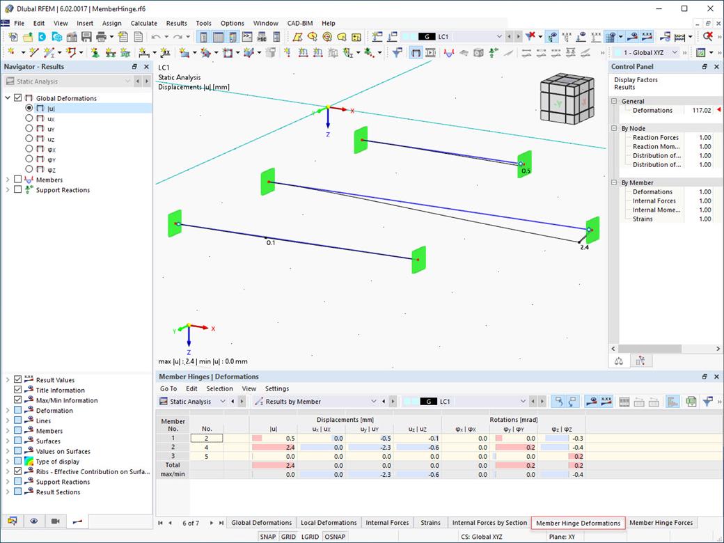 Feature 002450 | Result Tables for Member Hinges