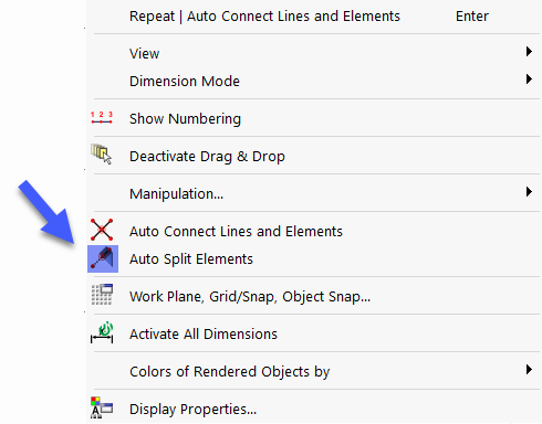 Function "Auto Split Elements" in General Shortcut Menu