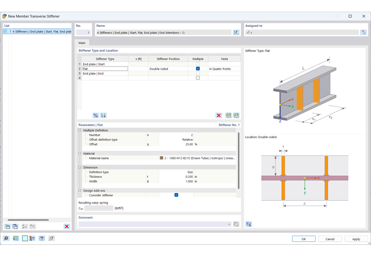Multiple Definition of Transverse Stiffener at Quarter Points