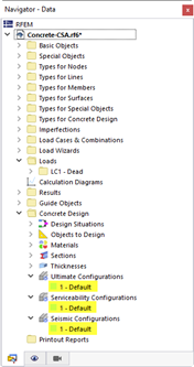 Default Configurations for Concrete Design According to CSA A23.3