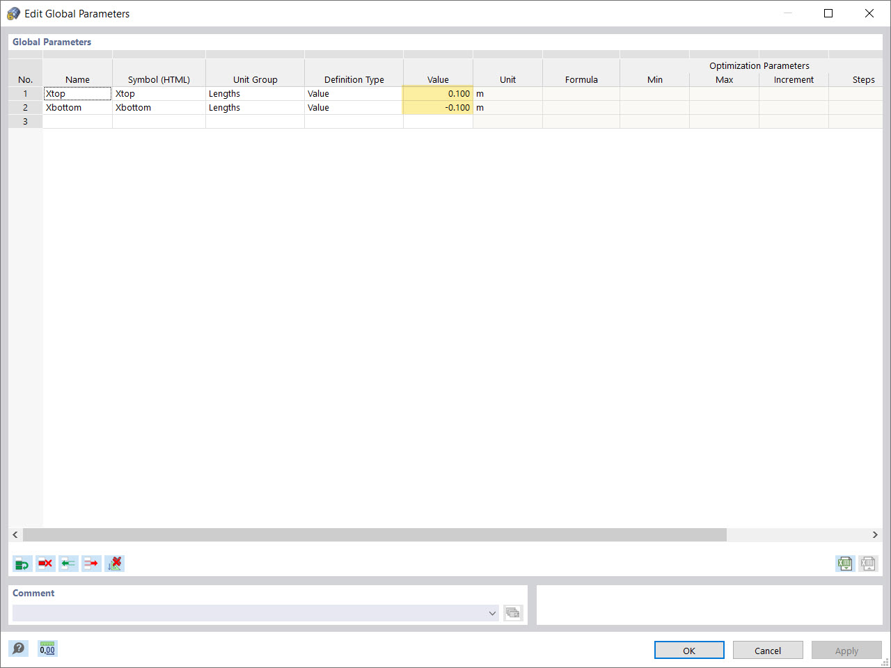 Editing Global Parameters