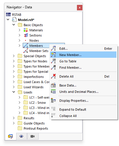 Shortcut Menu for "Members"