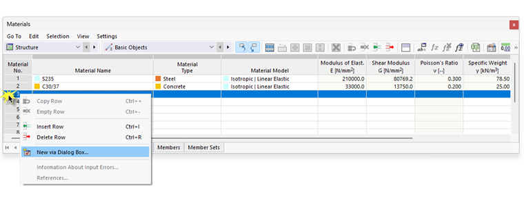 Shortcut Menu in Table