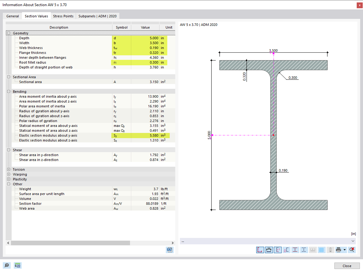 Local Buckling of Flexural Members as per ADM 2020 in RFEM 6