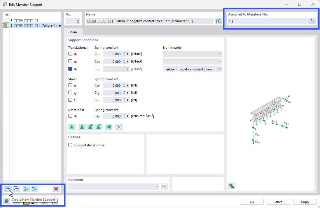 Edit Dialog Box "Edit Member Support' with Options for Assigning and Creating New Types