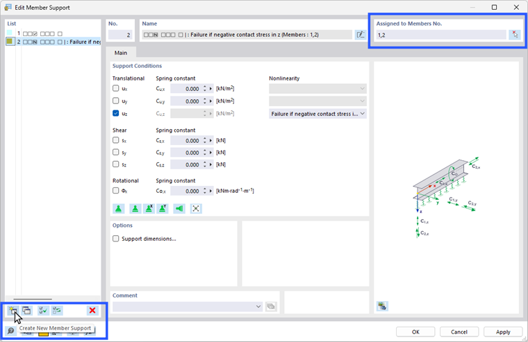 Edit Dialog Box "Edit Member Support' with Options for Assigning and Creating New Types