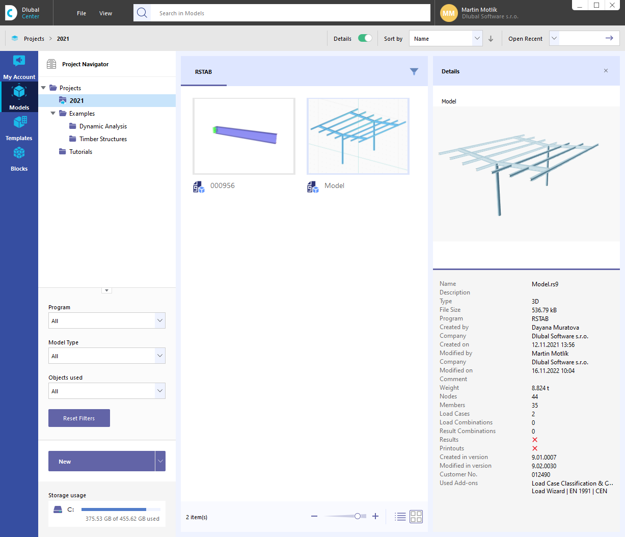 Organizing Models in Dlubal Center