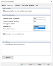 Simulation Parameters, Steady Flow, Residual Type