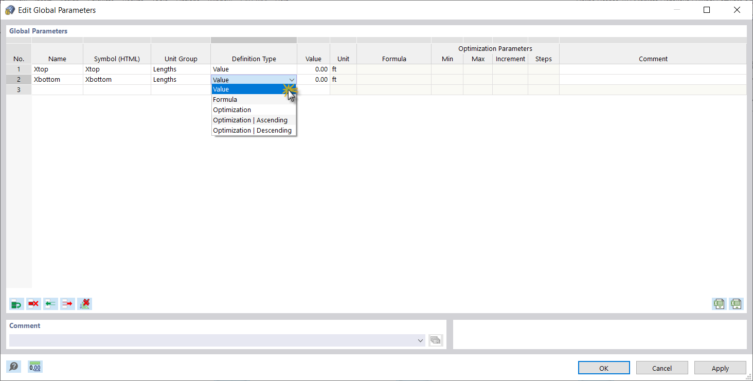 Editing Global Parameters