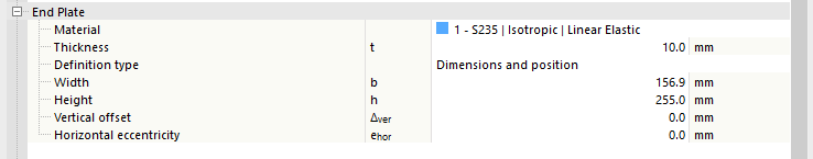 End Plate Setting – Dimensions and Position Definition Type