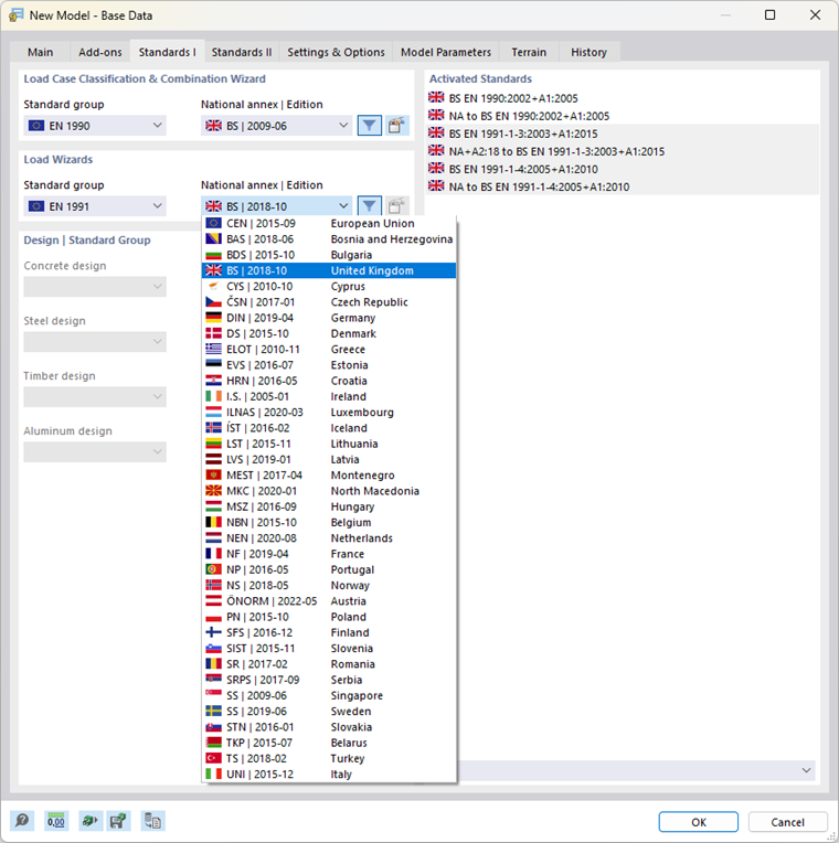 Selecting National Annex for Eurocode