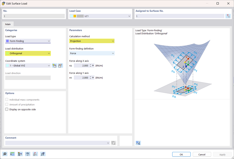Surface Load Form-Finding, Projection Method – Orthogonal