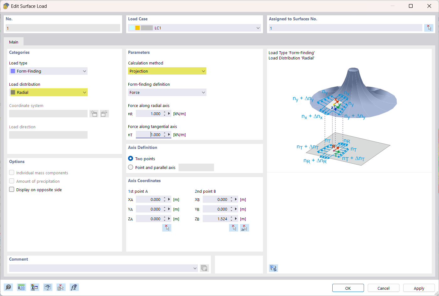 Surface Load Form-Finding, Projection Method – Radial