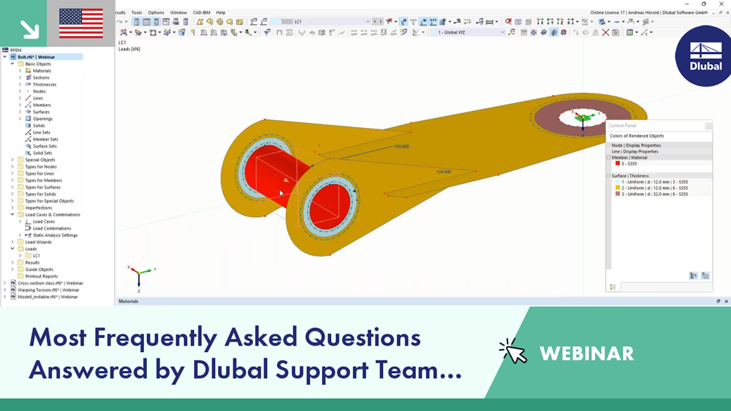 Webinar discussing frequently asked questions in August 2022 by Dlubal's support team.